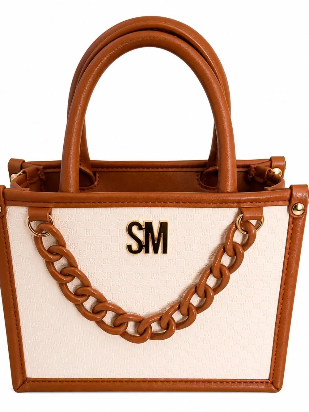 SM Signature Cream & Brown Chain Satchel